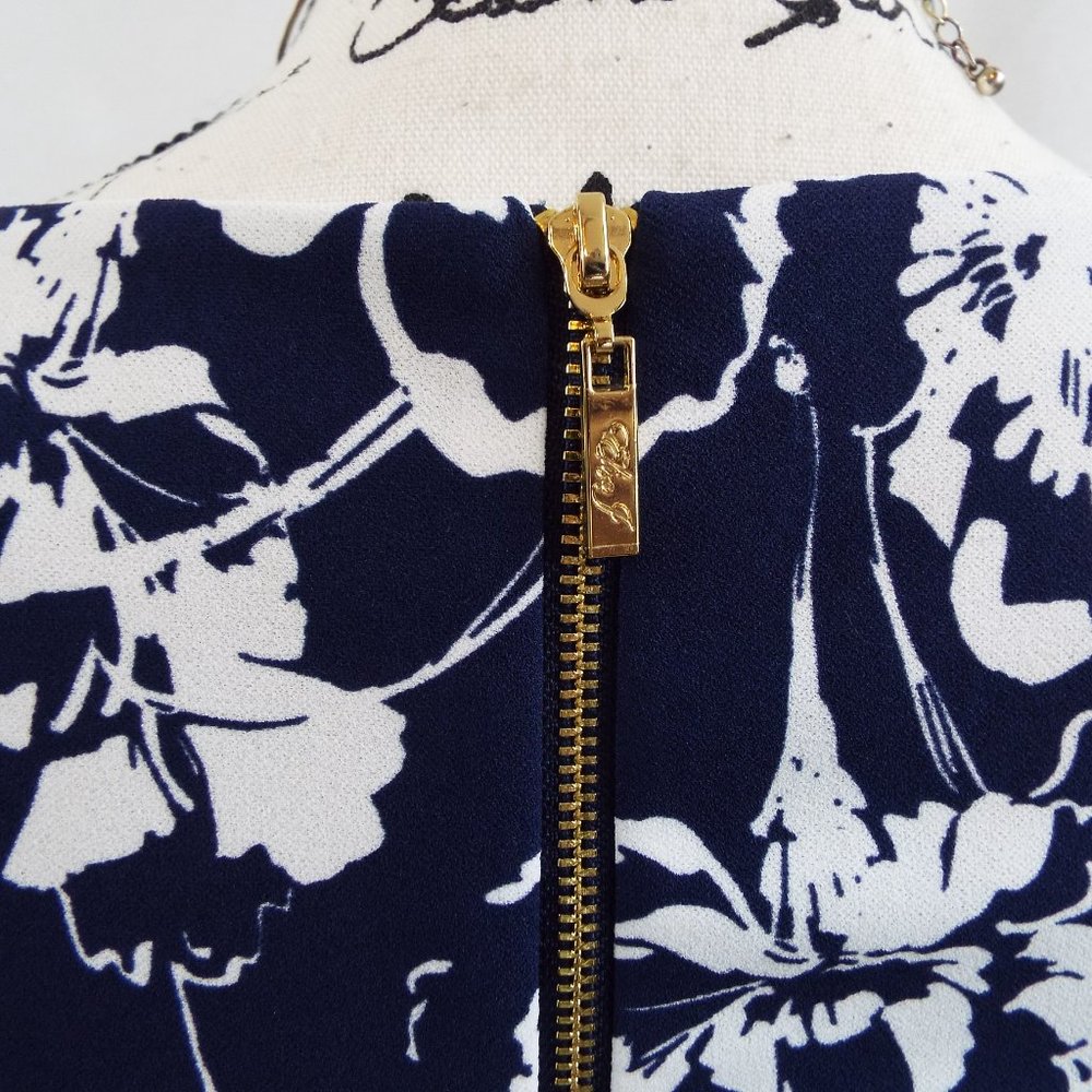 Eliza J Navy Blue and White Cold Shoulder Floral Pansy Print Dress Size 6 - Picture 9 of 12